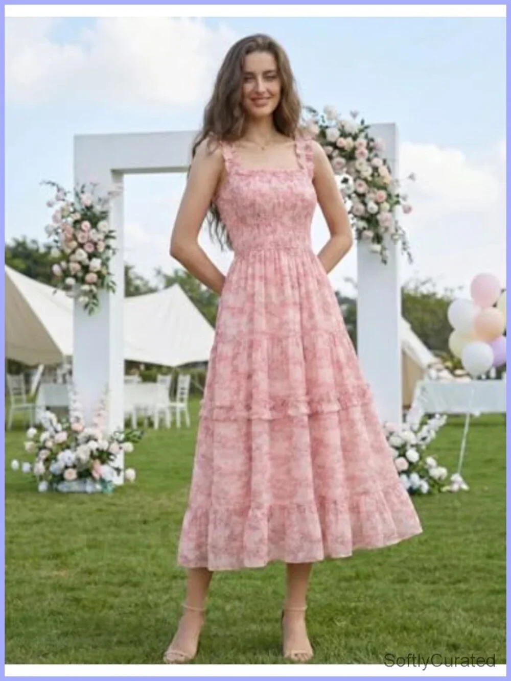 Floral Smocked Square Neck Tiered Maxi Sundress with Pockets